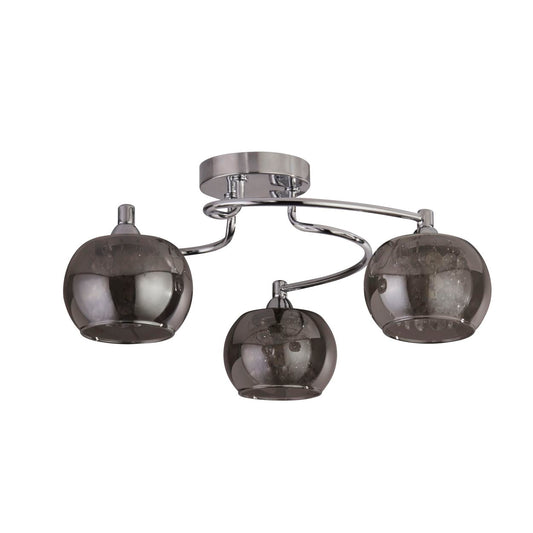 Searchlight Lovell 3Lt Flush Chroom Metaal, Smoked Glas & Kristal Glas