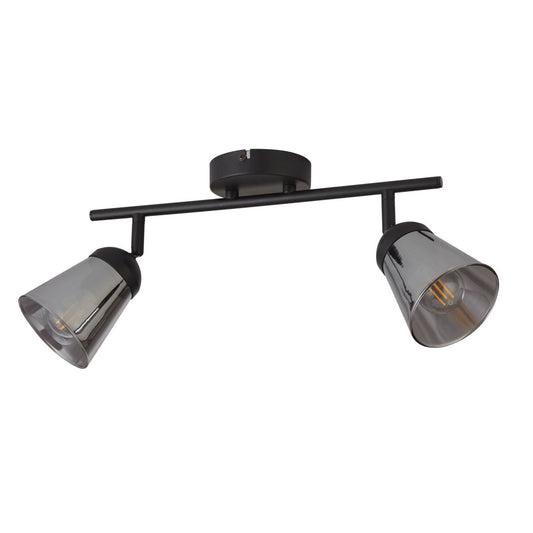 Searchlight Mega 2Lt Spot Zwart Metaal & Smoked Glas