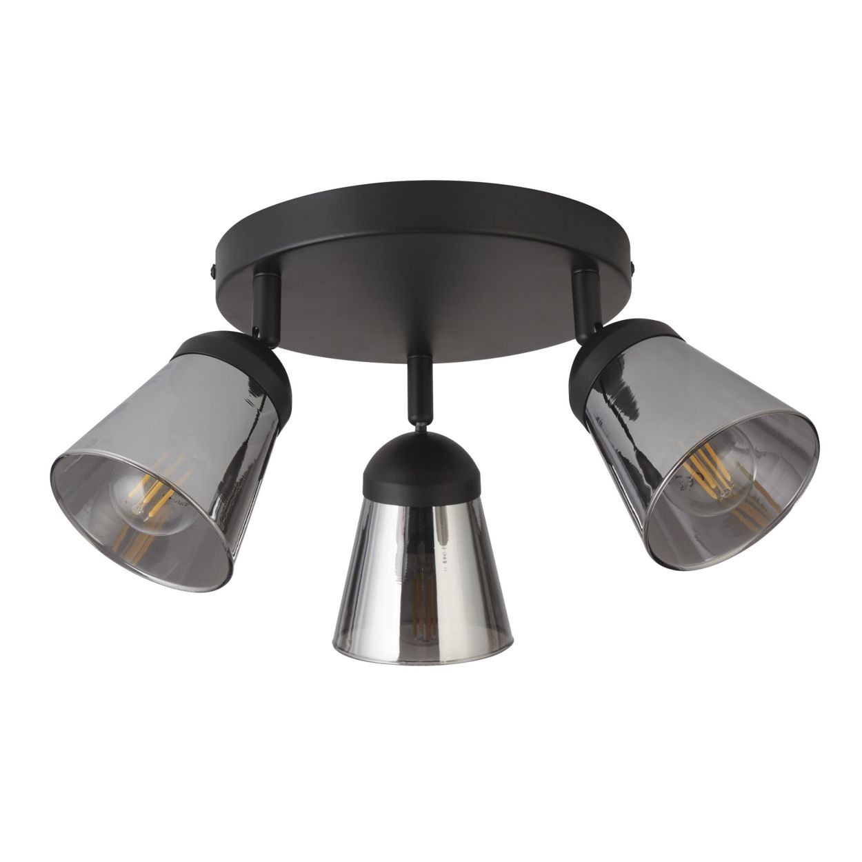 Searchlight Mega 3Lt Rond Spot Zwart Metaal & Smoked Glas