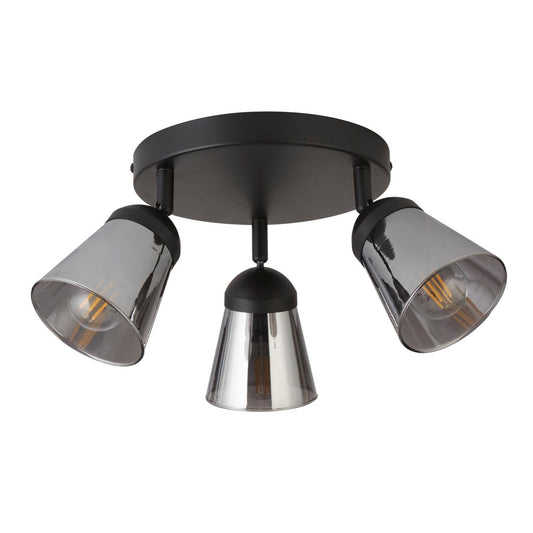 Searchlight Mega 3Lt Rond Spot Zwart Metaal & Smoked Glas
