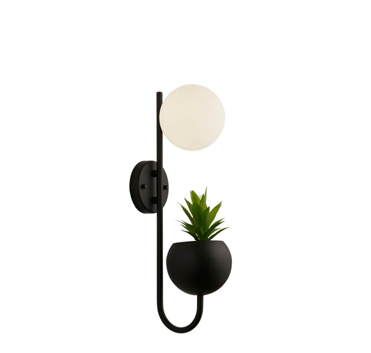 Searchlight x Lunar Wandlamp Zwart Metaal & Opal Glas
