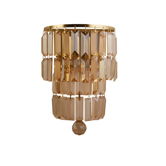 Searchlight Empire 2LT Wandlamp, Satin Messing Metaal & Champagne Kristal