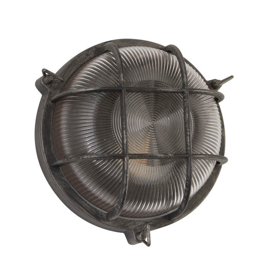Searchlight Bulkhead Rond Buiten Light Zwart/Zilver Metaal & Helder Glas