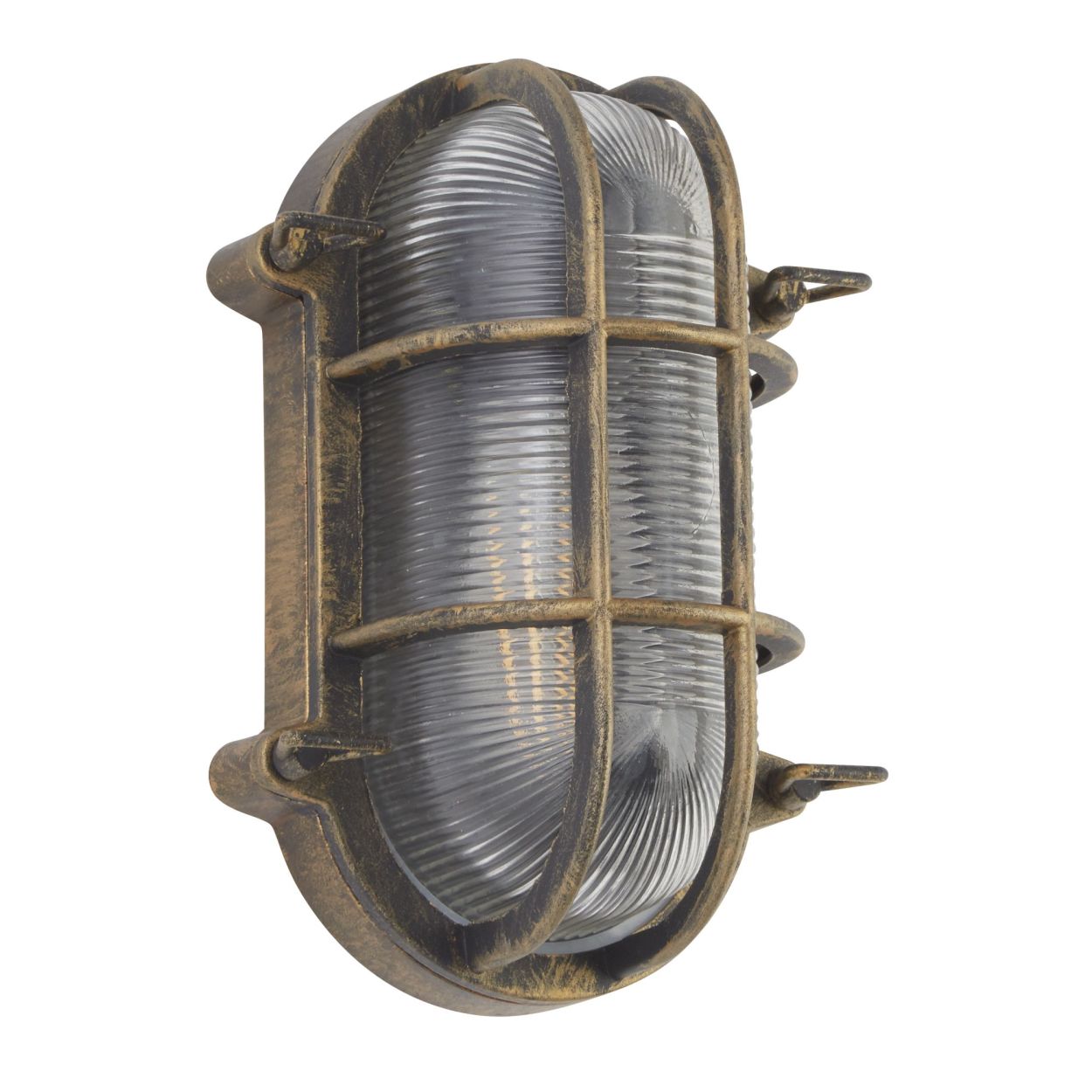 Searchlight Bulkhead Oval Buiten Light Zwart Goud Metaal & Helder Glas