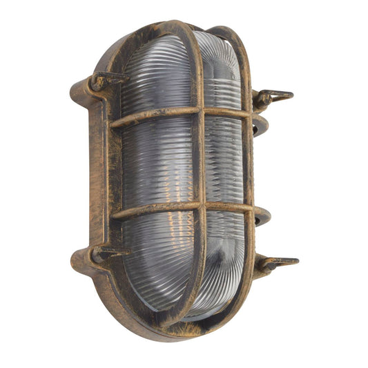 Searchlight Bulkhead Oval Buiten Light Zwart Goud Metaal & Helder Glas