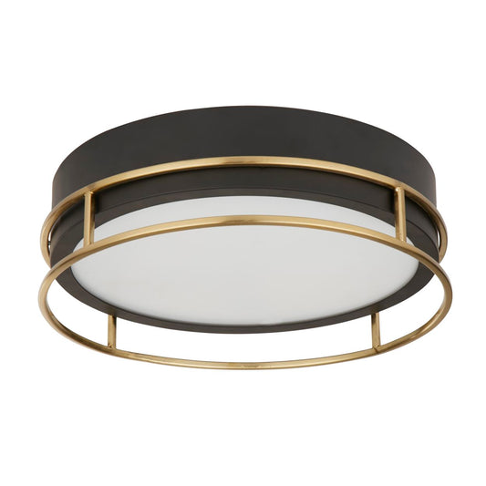 Searchlight Phoenix 2Lt Flush Zwart, Messing Metaal & Mat Glas