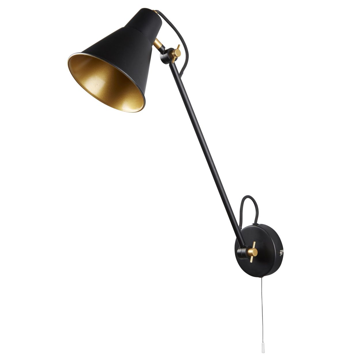 Searchlight Swing Arm Wandlamp Mat Zwart & Goud Metaal
