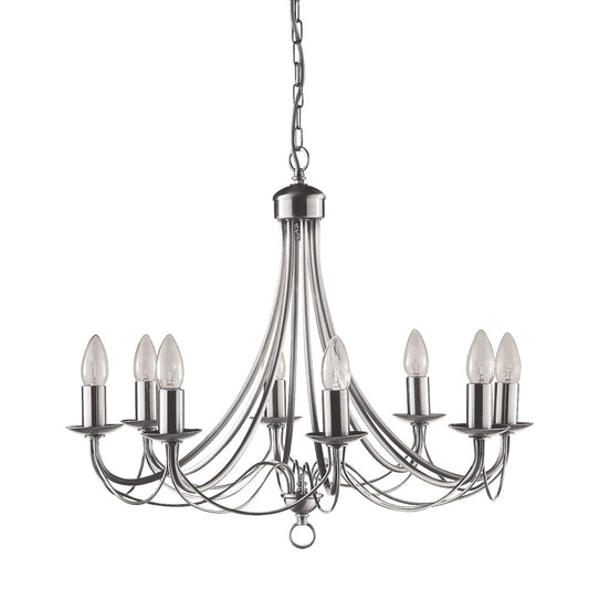 Searchlight Maypole 8Lt Hanglamp Satin Zilver Metaal
