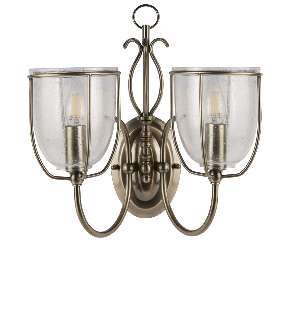 Searchlight Silhouette 2Lt Wandlamp Antique Messing & Seeded Glas