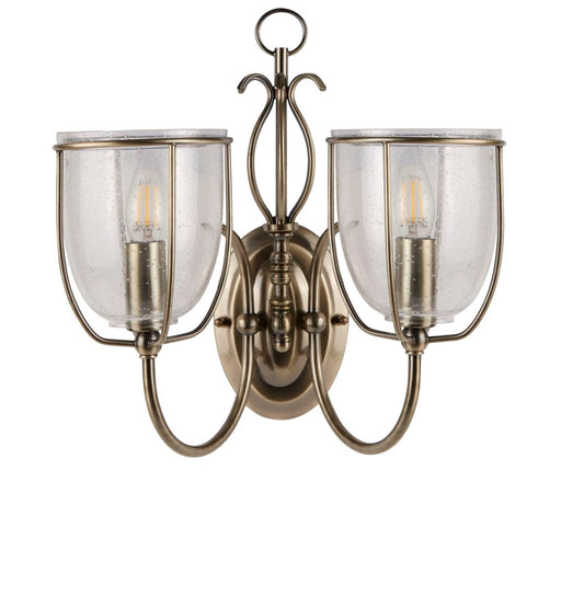Searchlight Silhouette 2Lt Wandlamp Antique Messing & Seeded Glas