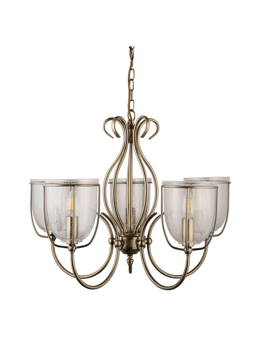 Searchlight Silhouette 5Lt Pendant - Antique Brass Metal & Seeded Glass