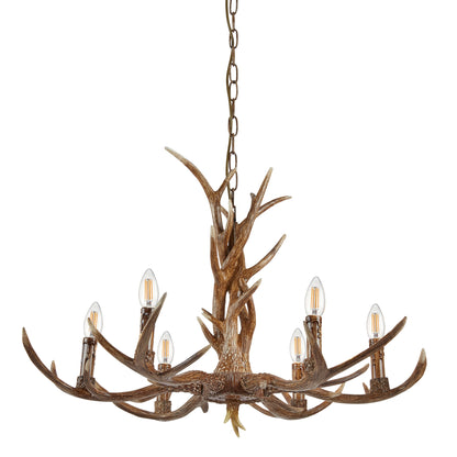 Searchlight Stag 6Lt Pendant - Brown Resin