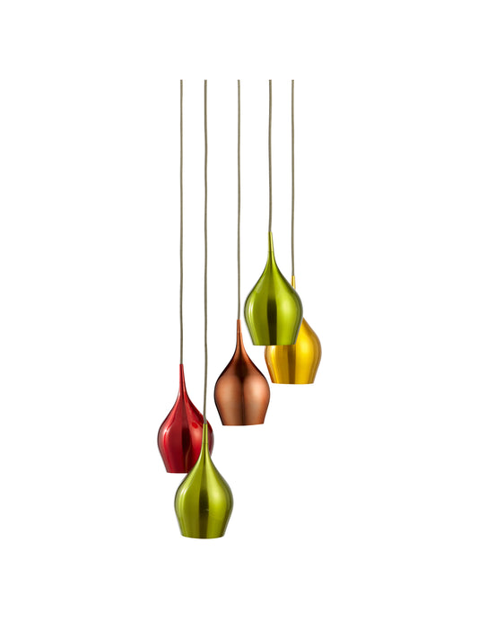 Searchlight Vibrant 5Lt Multi-Drop Pendant-Metallic Multi-Coloured Metal