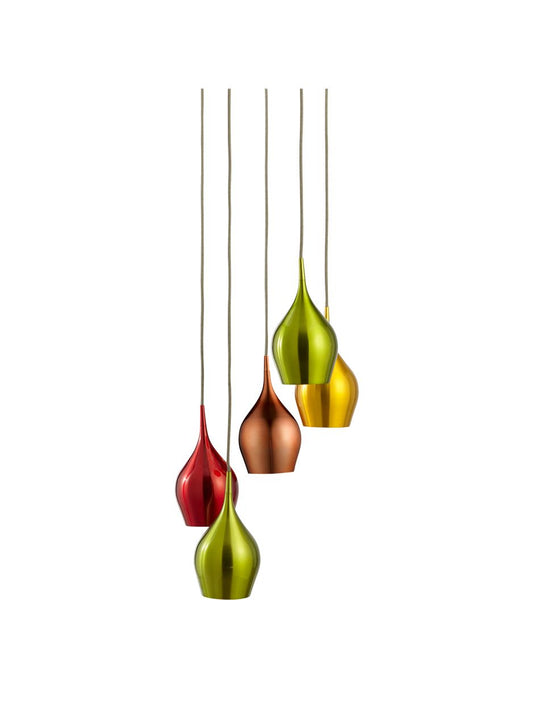 Searchlight Vibrant 5Lt Multi Drop Hanglamp Metallic Multi Coloured Metaal