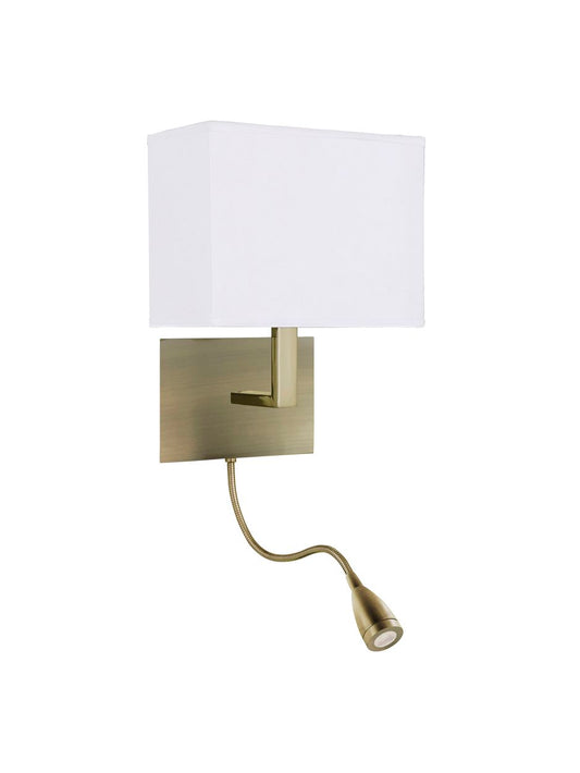 Searchlight Hotel Wandlamp Antique Messing Metaal & Wit Stof