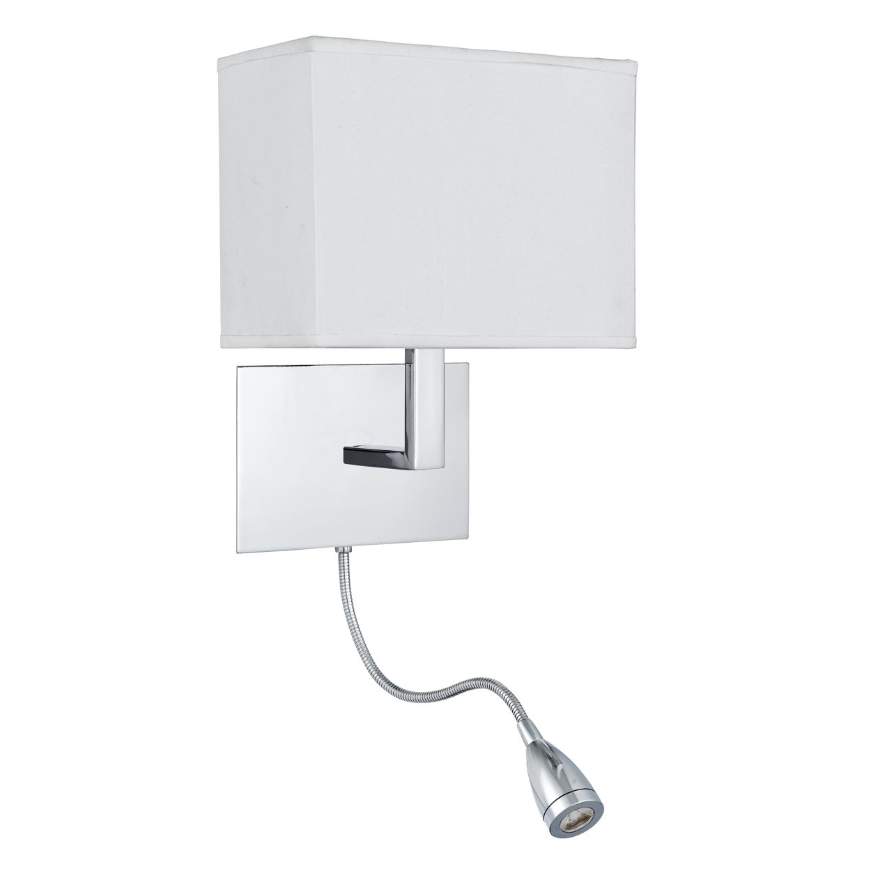 Searchlight Hotel Wandlamp Chroom Metaal & Wit Stof Lampenkap
