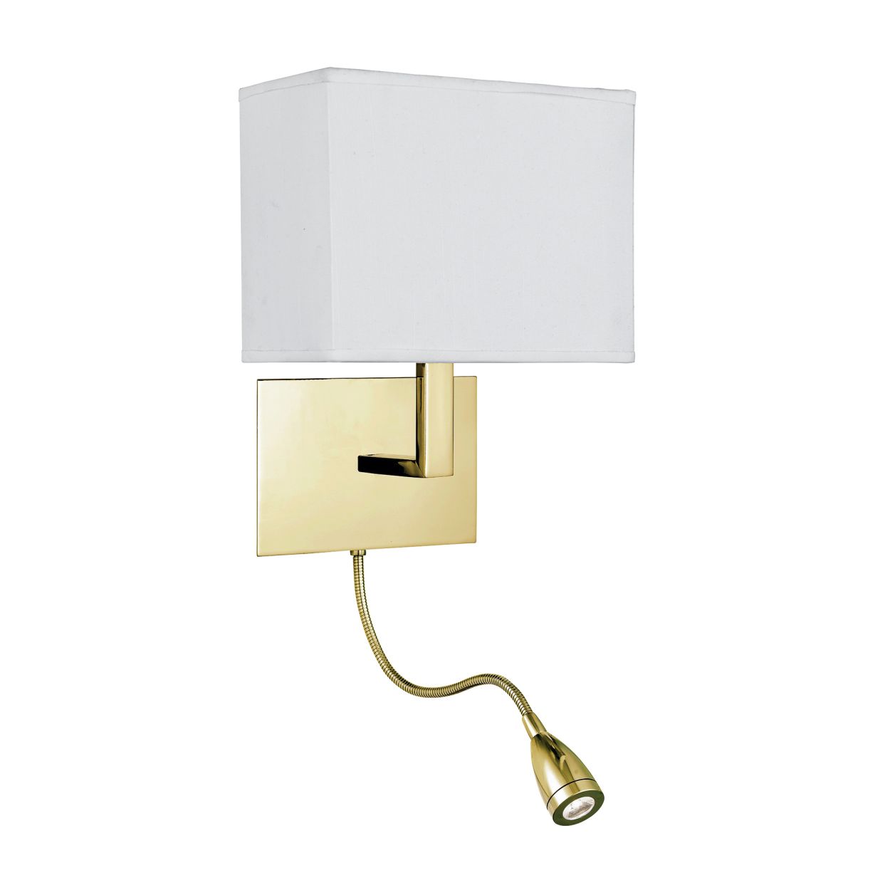 Searchlight Hotel Wandlamp Satin Messing Metaal & Wit Stof Lampenkap
