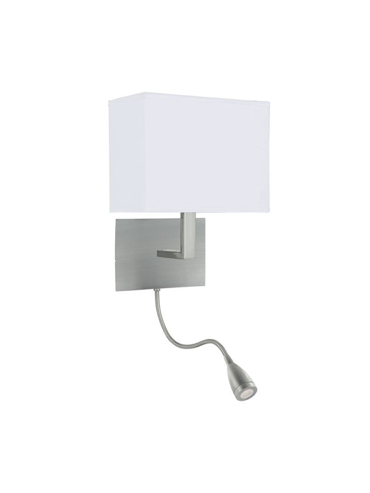 Searchlight Hotel Wandlamp with LED Reading Light Satin Zilver Metaal