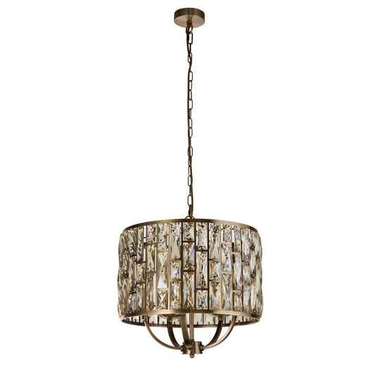 Searchlight Bijou 5Lt Hanglamp Antique Messing Metaal & Champagne Glas