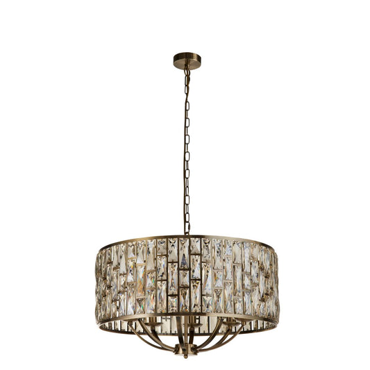 Searchlight Bijou 8Lt Hanglamp Antique Messing Metaal & Champagne Glas