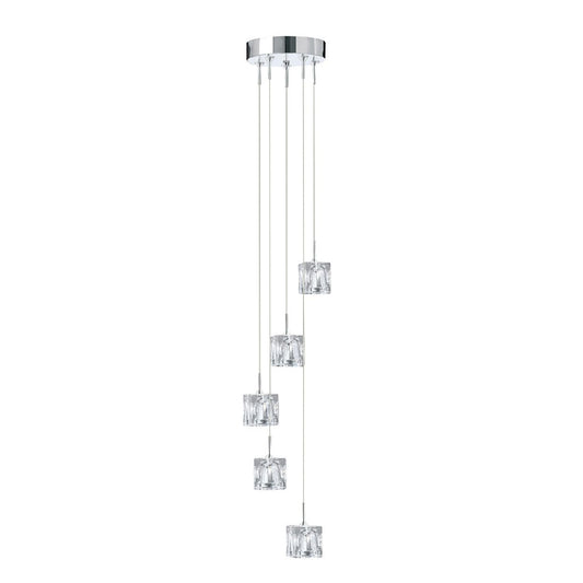 Searchlight Ice Cube 5Lt Multi Drop Hanglamp Chroom Metaal & Glas