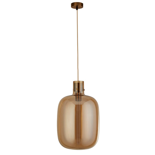 Searchlight Barrel Hanglamp Satin Messing & Amber Glas