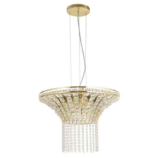 Searchlight Gemma 8Lt Rond Hanglamp Satin Messing & Helder Kristal