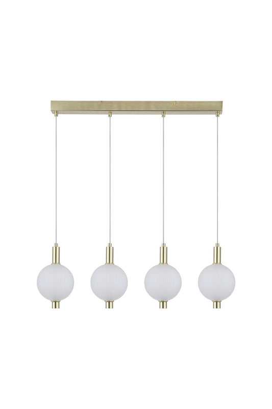 Searchlight Luminique LED 4Lt Bar Hanglamp, Satin Messing Metaal with Glas