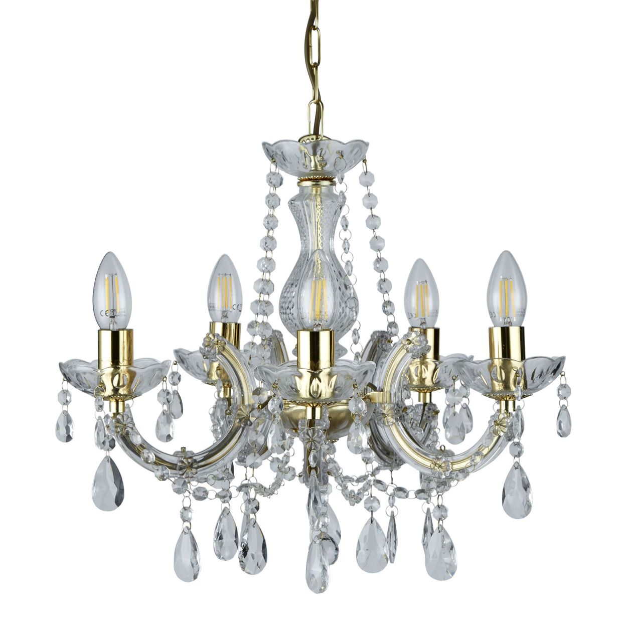 Searchlight Marie Therese 5Lt Hanglamp Polished Messing & Helder Acryl