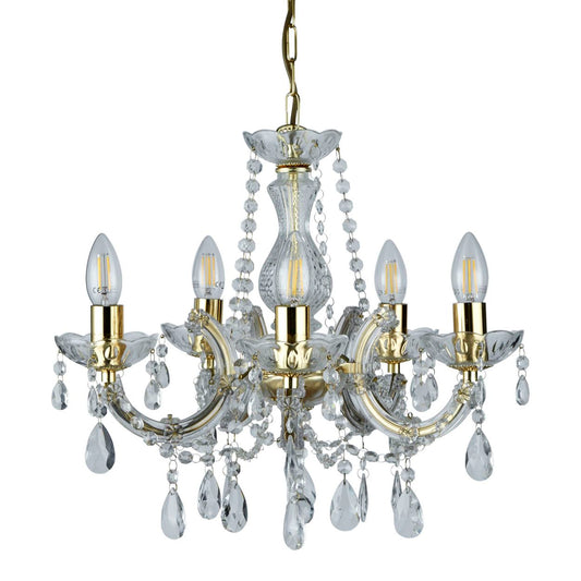 Searchlight Marie Therese 5Lt Hanglamp Polished Messing & Helder Acryl