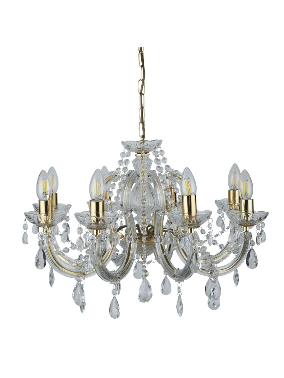 Searchlight Marie Therese 8Lt Hanglamp Polished Messing & Helder Acryl