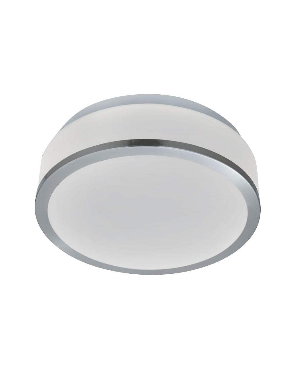 Searchlight Cheese 2Lt Flush Satin Zilver Metaal & Wit Glas