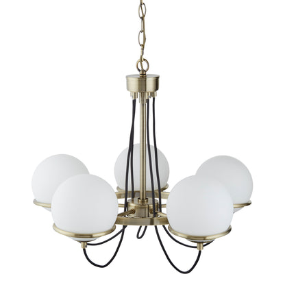 Searchlight Sphere 5Lt Pendant - Antique Brass Metal & Opal Glass