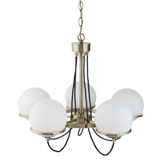 Searchlight Sphere 5Lt Hanglamp Antique Messing Metaal & Opal Glas