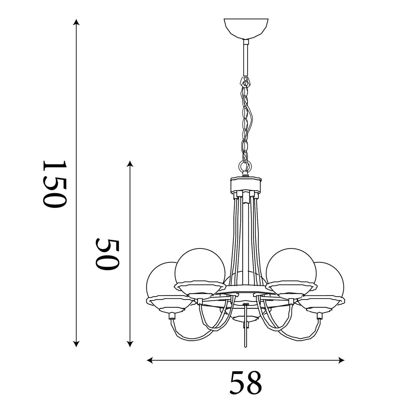 Searchlight Sphere 5Lt Pendant - Antique Brass Metal & Opal Glass