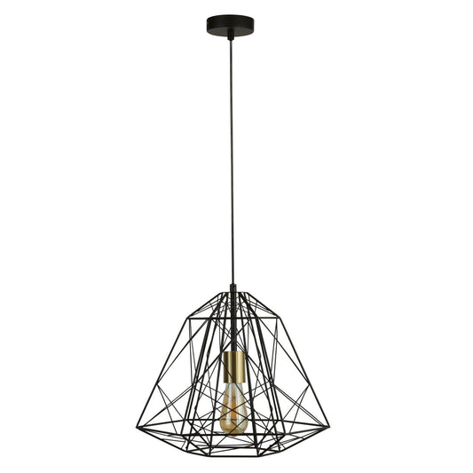 Searchlight Geometric Cage Hanglamp Mat Zwart Metaal