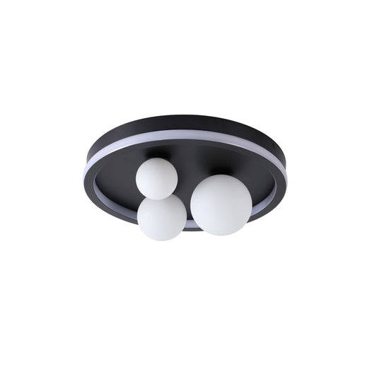 Searchlight Trident 3Lt LED Flush, Zwart Metaal and Opal Glas Balls