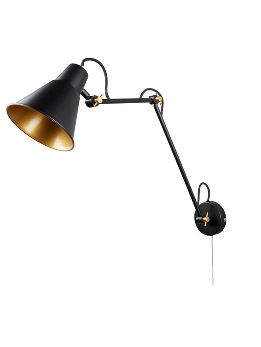 Searchlight Swing Arm Wandlamp Mat Zwart & Goud Metaal