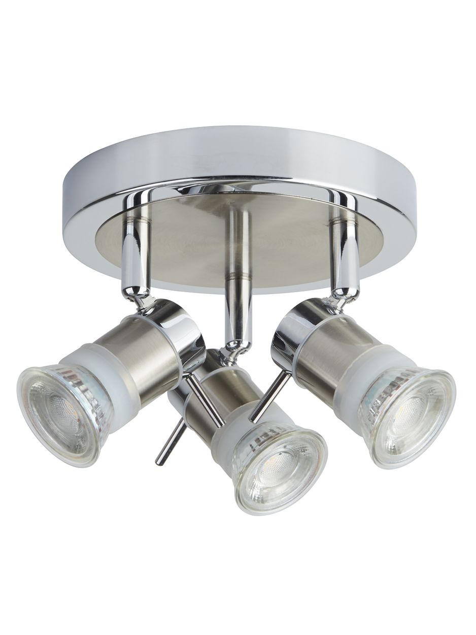 Searchlight Aries 3Lt Rond Spot Chroom, Satin Zilver, IP44