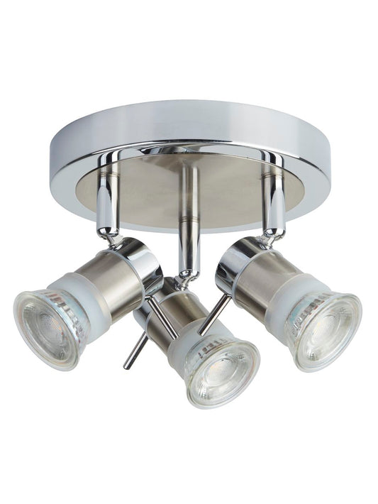 Searchlight Aries 3Lt Rond Spot Chroom, Satin Zilver, IP44