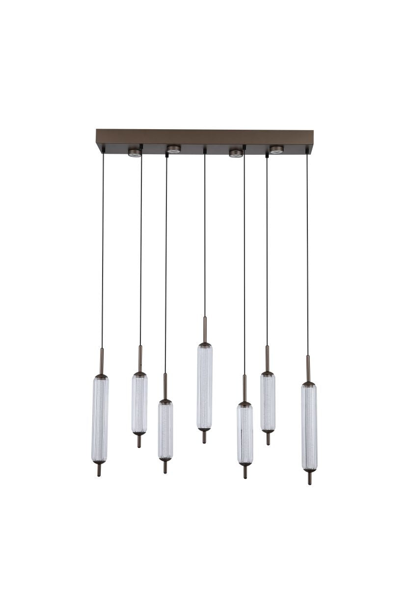 Searchlight Cattail 7Lt LED Hanglamp lamp Latte Metaal with Helder Glas