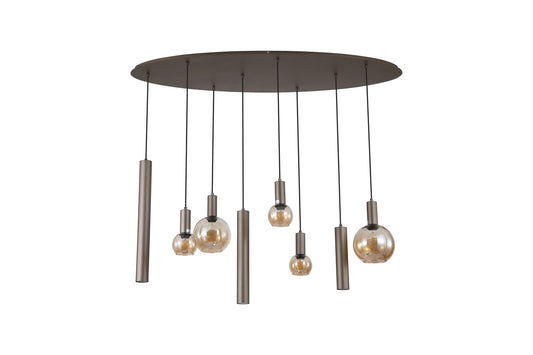Searchlight Lyon 8Lt Hanglamp, Latte Metaal and Amber Glas