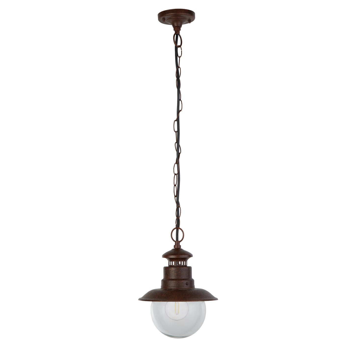 Searchlight Station Outdoor Pendant - Rustic Brown Metal & Glass
