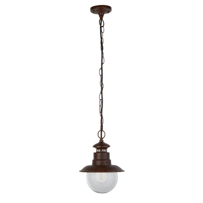 Searchlight Station Outdoor Pendant - Rustic Brown Metal & Glass
