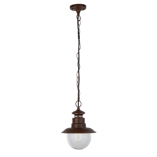 Searchlight Station Outdoor Pendant - Rustic Brown Metal & Glass