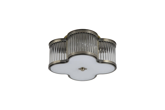 Searchlight Lotus 2Lt Flush, Antique Messing Metaal and Glas Diffuser
