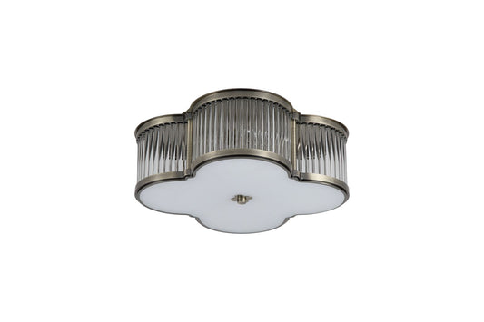 Searchlight Lotus 3Lt Flush, Antique Messing Metaal and Glas Diffuser
