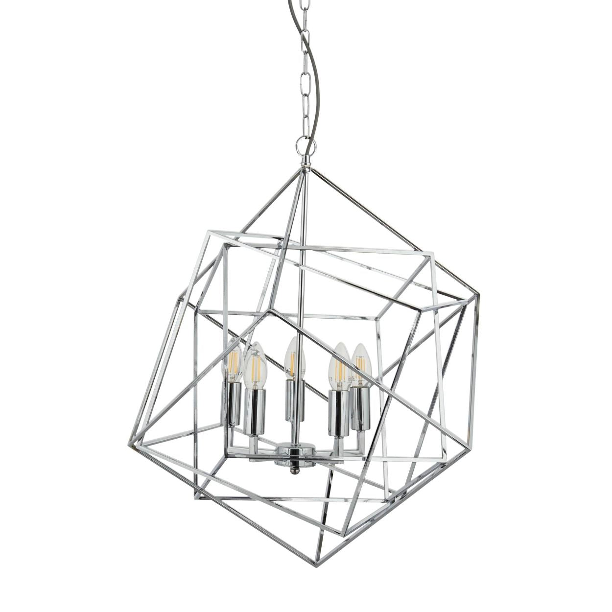 Searchlight Cube 5Lt Hanglamp Gepolijst Chroom Metaal
