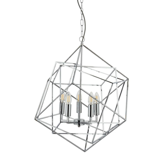 Searchlight Cube 5Lt Hanglamp Gepolijst Chroom Metaal