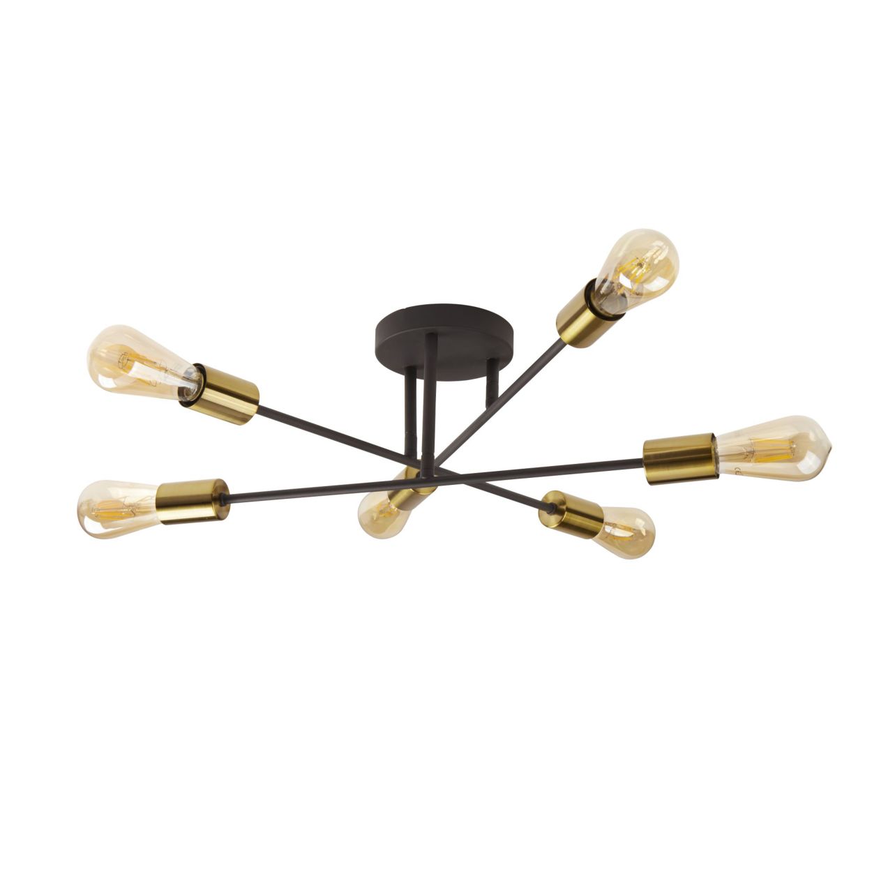 Searchlight Armstrong 6Lt Semi Flush Zwart & Satin Messing Metaal